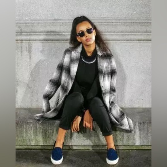 **NWOT ** Pink Tartan Plaid Double Breasted Coat - Picture 16 of 17